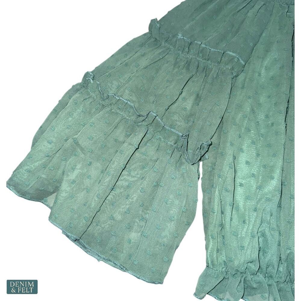 NEW Ninexis Sage Green Swiss Dot Off Shoulder Smocked Sleeve Summer Top Small - Picture 10 of 15